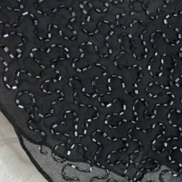 5. Vintage 90s black chiffon flutter sleeve beaded top XL - Picture 7 of 11